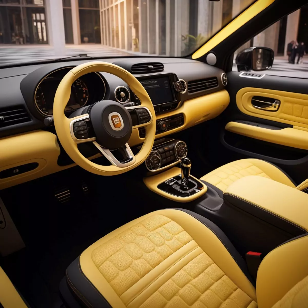 Interior amarelo do novo Fiat 147 Concept (Uma Abordagem Moderna) Foto Projeção: Planet Cars